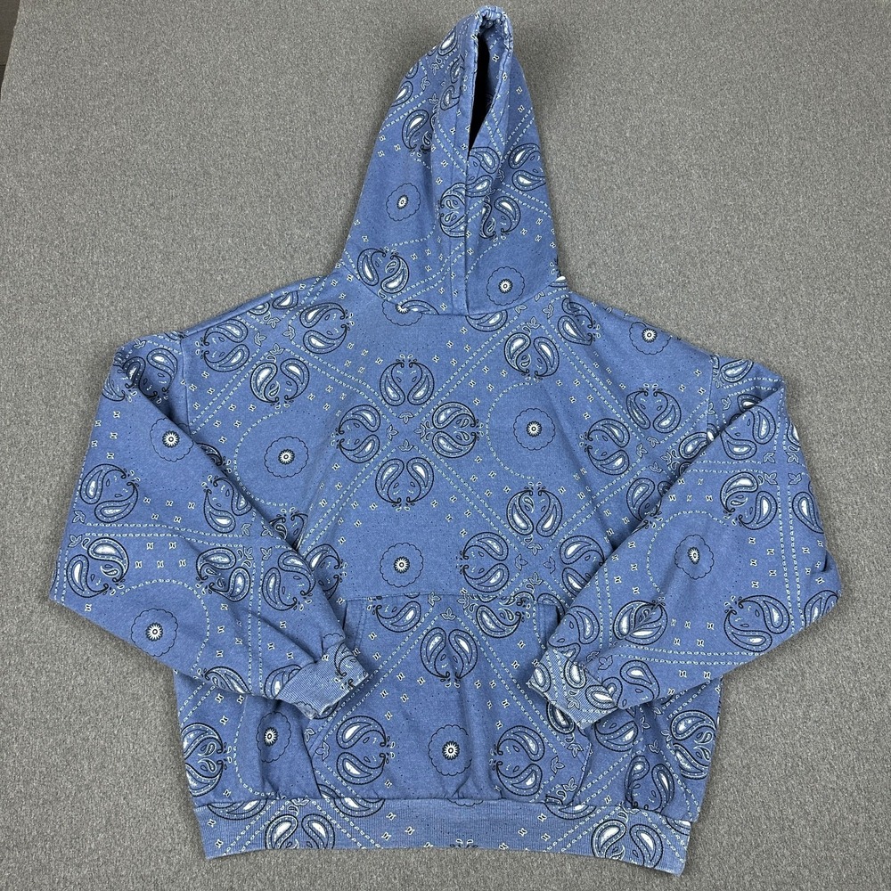 Lazy Sunday Blue Bandana Paisley Pullover Hoodie Lined Womens L Streetwear
